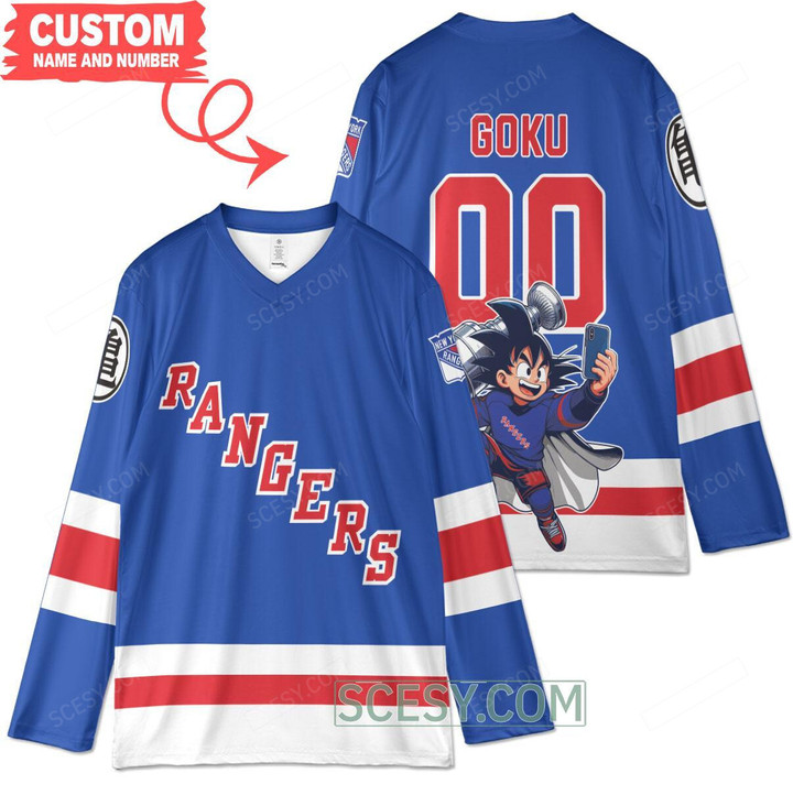 New York Rangers x Son Goku Kakarot Super Saiyan Dragon Ball Z Hockey Jersey Royal Home
