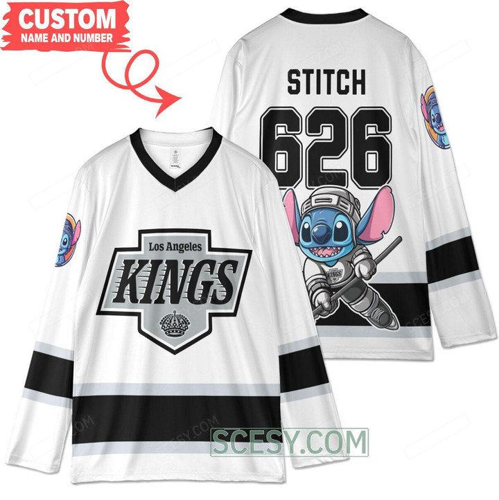 Los Angeles Kings x Lilo & Stitch Hockey Jersey Black White Away