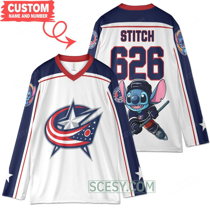 Columbus Blue Jackets x Lilo & Stitch Hockey Jersey White Away