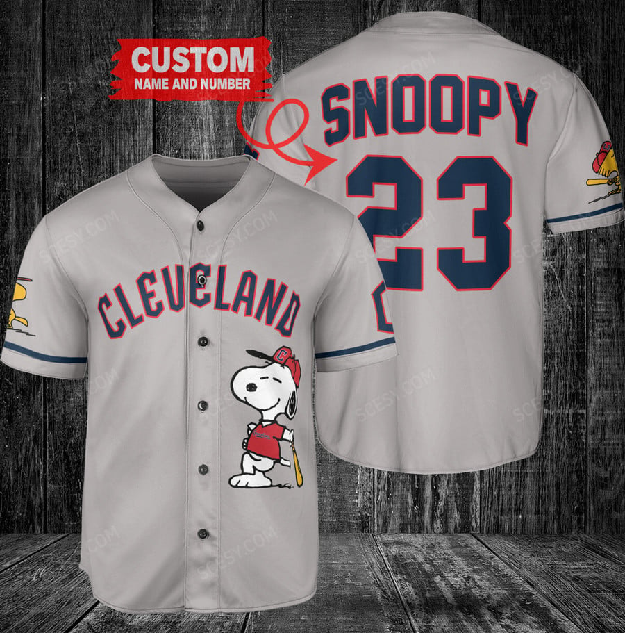Peanuts Snoopy x Cleveland Guardians Baseball Jersey Wh - Scesy