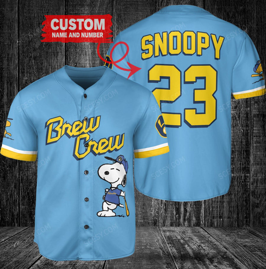 Peanuts Snoopy x Milwaukee Brewers Baseball Jersey X - Scesy