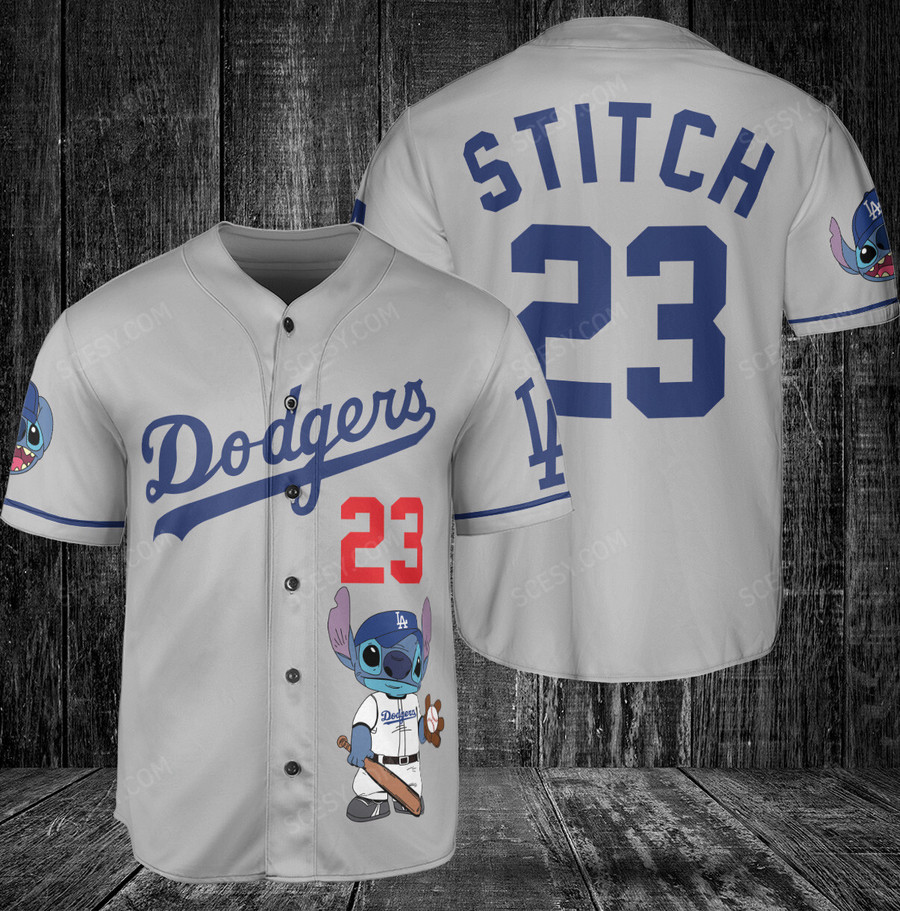 Shop Gray Dodgers Lilo and Stitch Baseball Jersey Online Officially Licensed