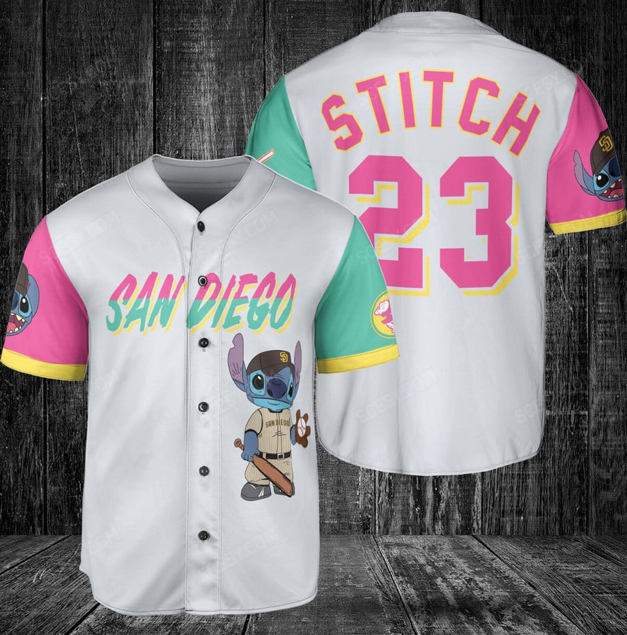 Shop San Diego Padres Lilo & Stitch Jersey - Tan - Scesy