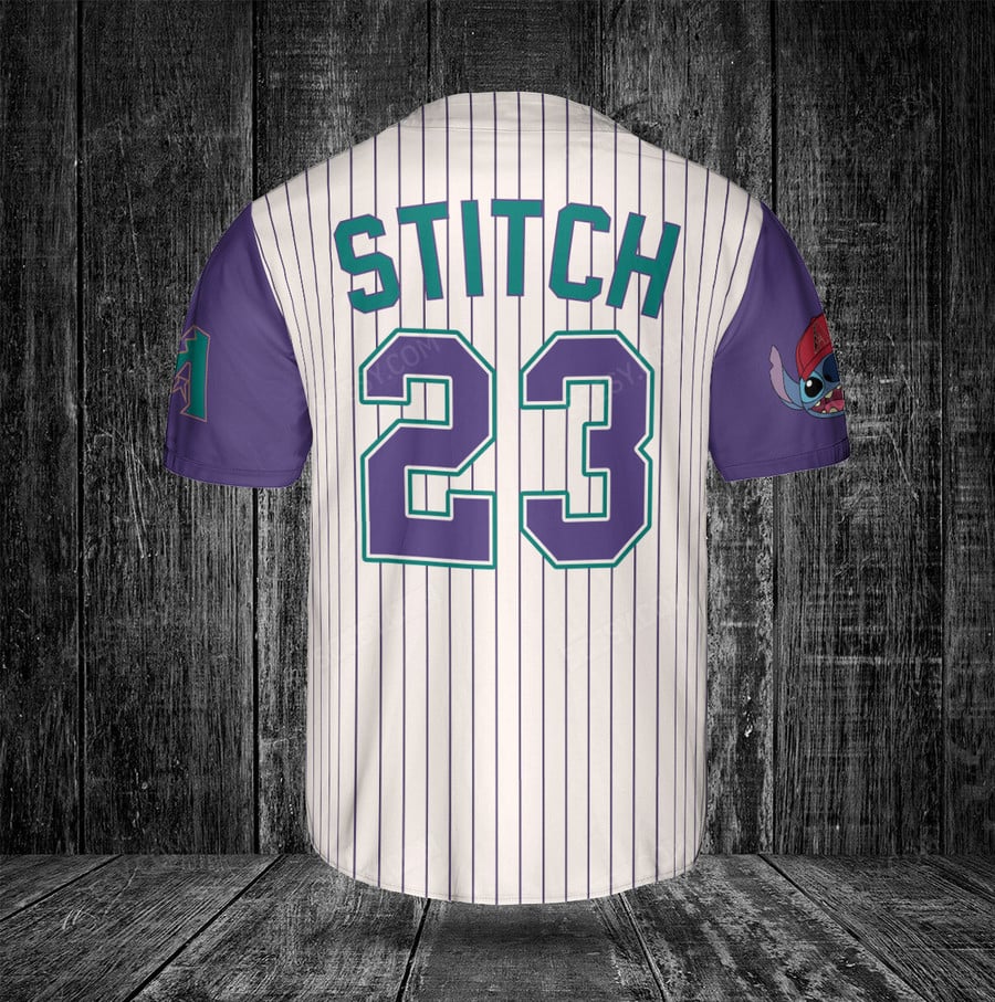 Arizona Diamondbacks Lilo & Stitch Baseball Jersey - Cream/Purple - Scesy