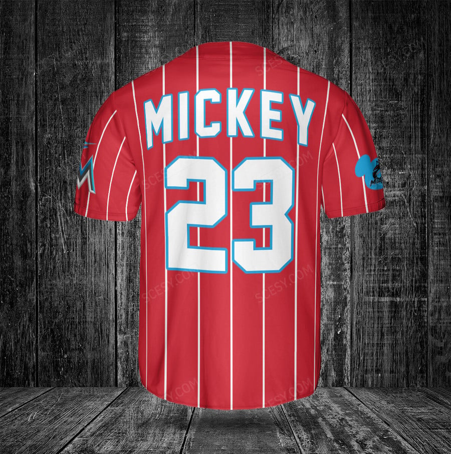 Get Your Miami Marlins Mickey Red Baseball Jersey Today! - Scesy