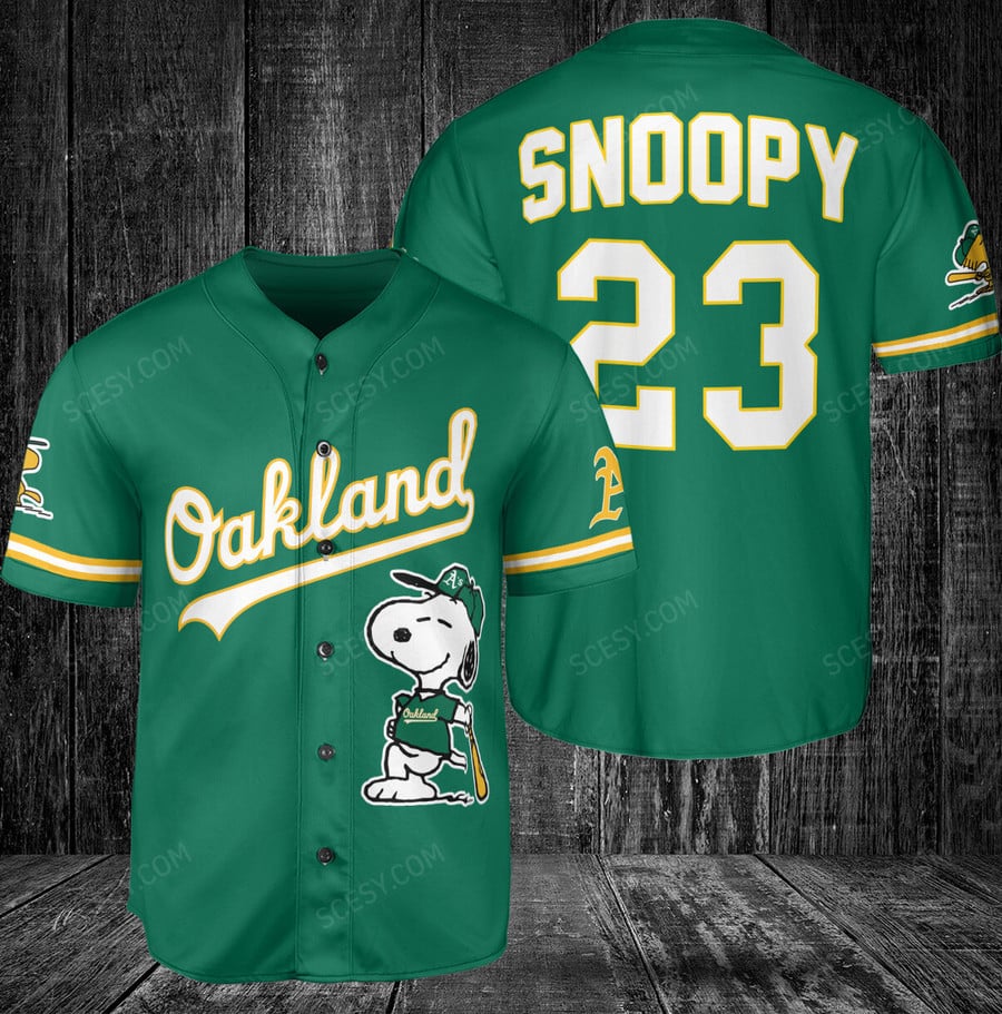 Oakland Athletics Snoopy Baseball Jersey - Green - Scesy