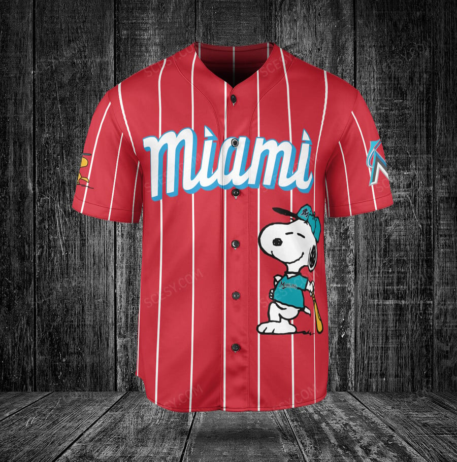 Miami Marlins Snoopy Baseball Jersey - Red - Scesy