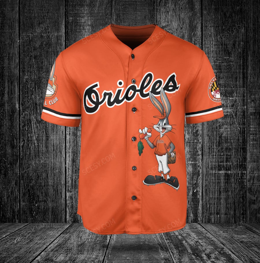 Baltimore Orioles Bugs Bunny Baseball Jersey - Vibrant Orange - Scesy