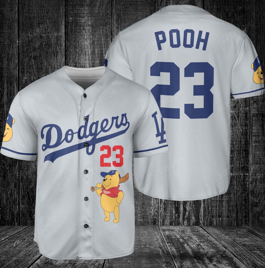 LA Dodgers Pooh Baseball Jersey Gray - Scesy