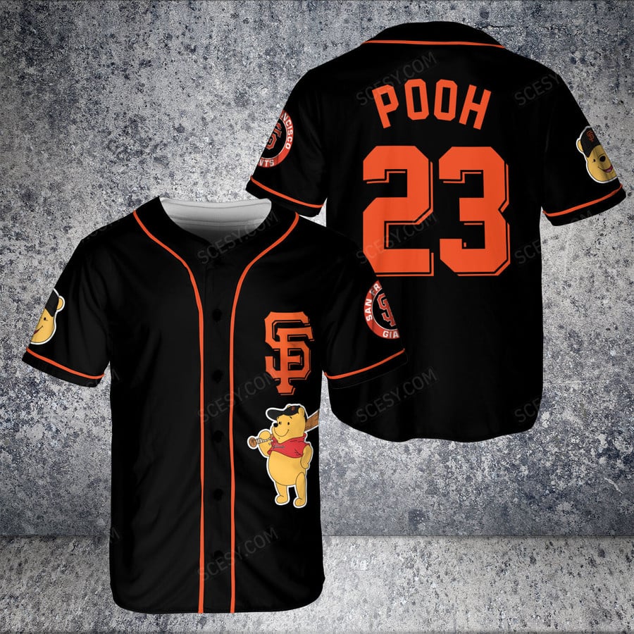 SF Giants Pooh Bear Baseball Jersey Black - Scesy