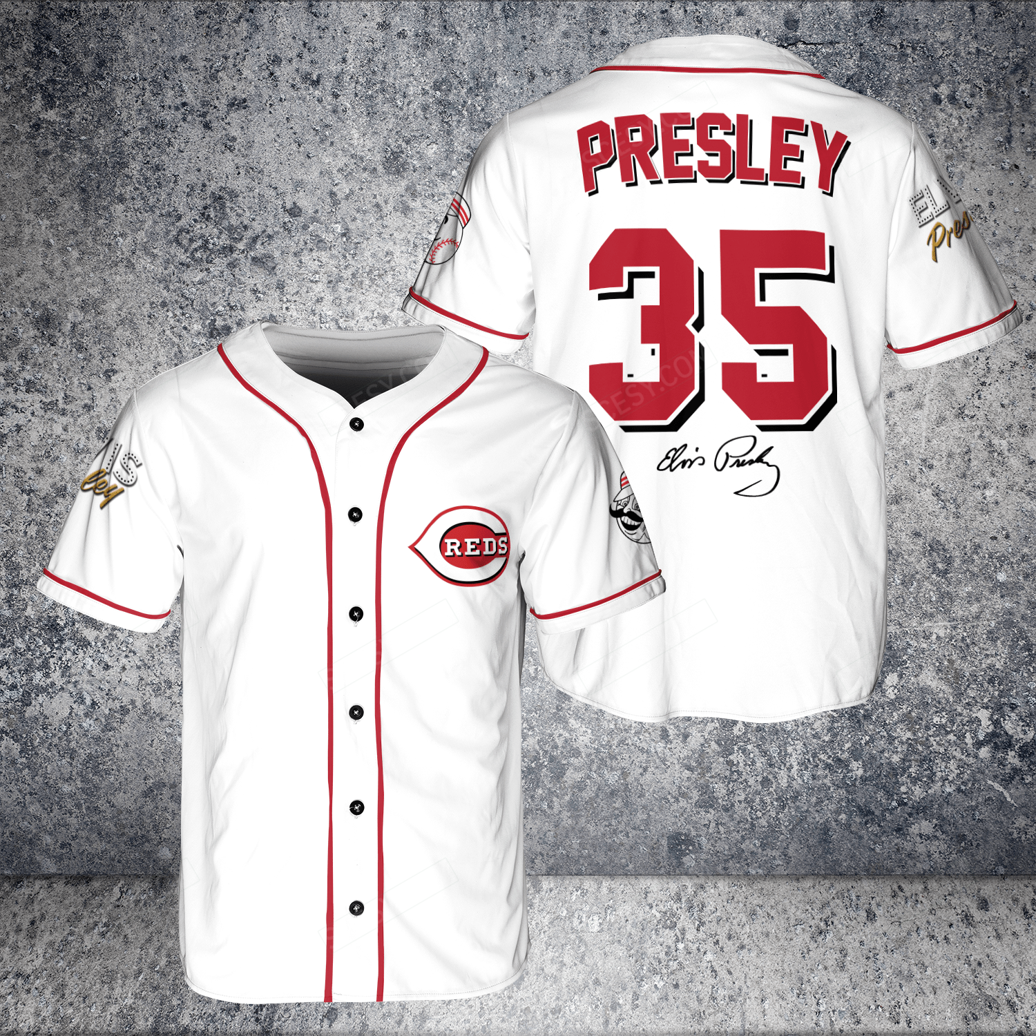 Cincinnati Reds Elvis Presley Black Baseball Jersey Shirt Custom