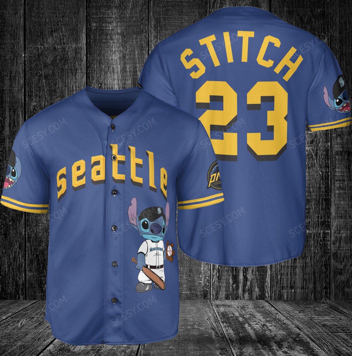 Get Your Seattle Mariners Lilo & Stitch Baseball Jersey - Royal - Scesy
