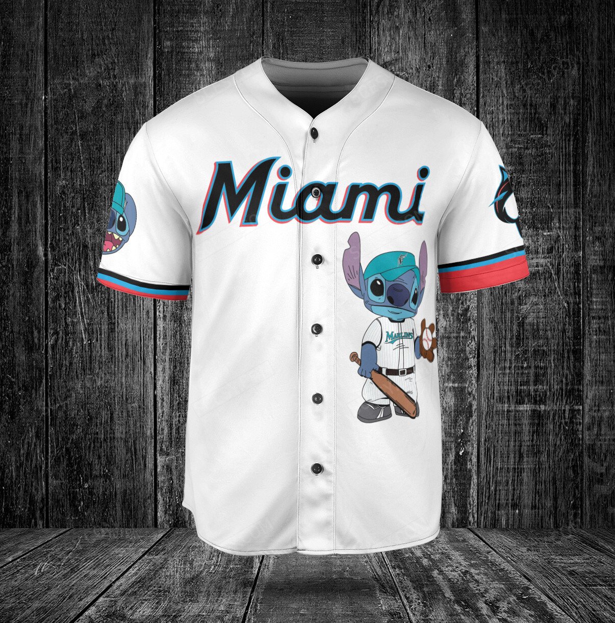 Miami Marlins Stitches Logo Button-Down Jersey - Black