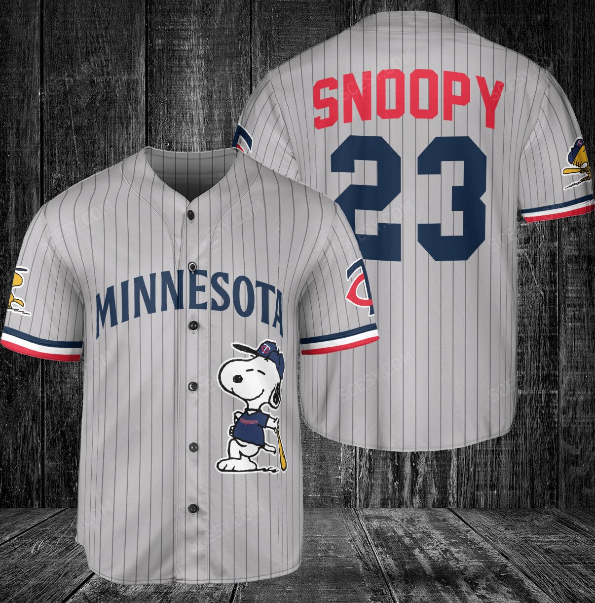 Minnesota Twins Snoopy Custom Name Baseball Jersey - USALast