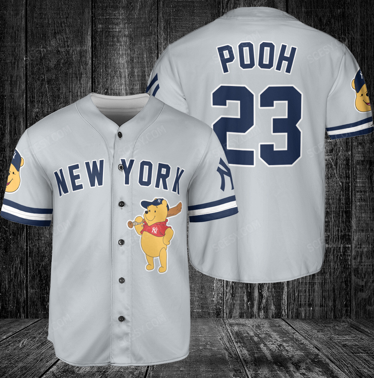 NY Yankees Winnie the Pooh Baseball Jersey - Gray - Scesy