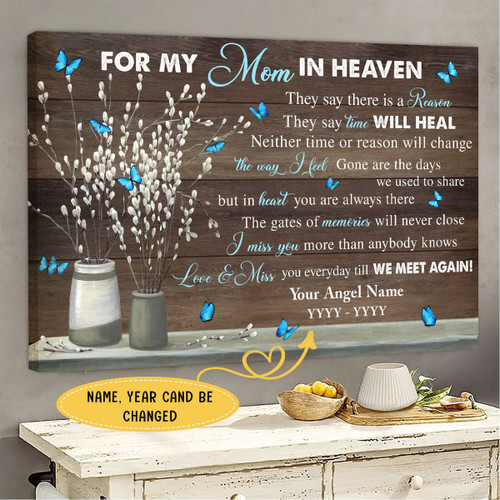 For My Mom In The Heaven Personalized Family Member Memorial Poster, Canvas