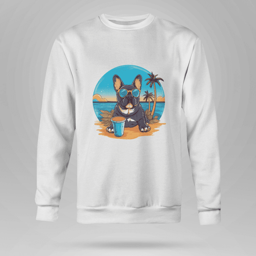 Bulldog Beach Vibes Unisex Crewneck Sweatshirt  Full Size  One Color