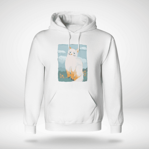 Unisex Hoodie With A Chubby Cat By The Flower Forest  Full Size  Multicolor