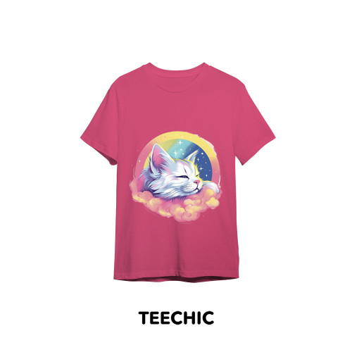 A Sweet Kitten Sleeping Ladies T-shirt - Full Size - Multicolor