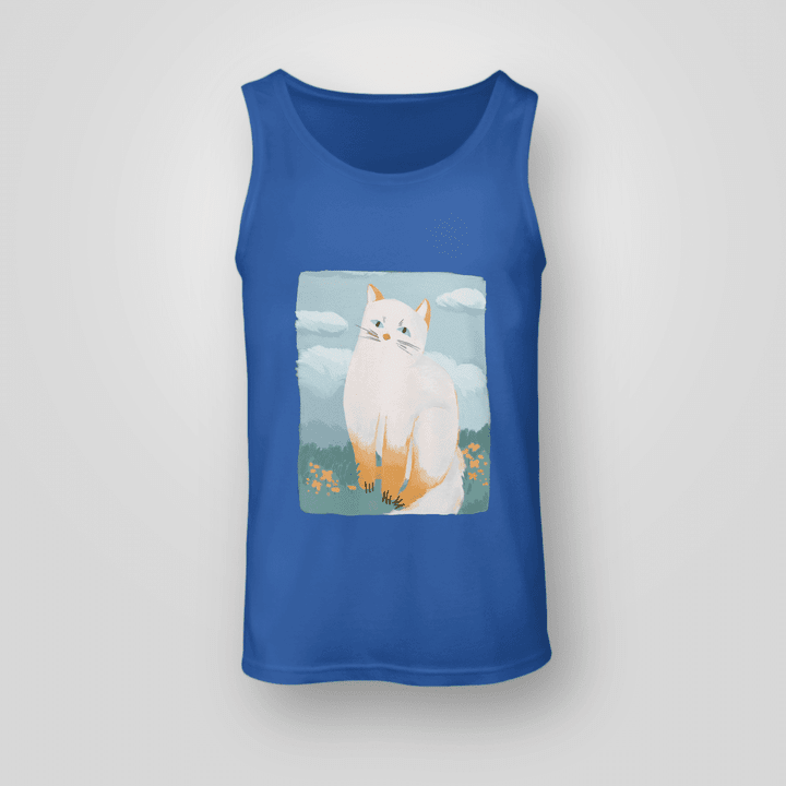 Unisex Tank With A Chubby Cat By The Flower Forest  Full Size  Multicolor