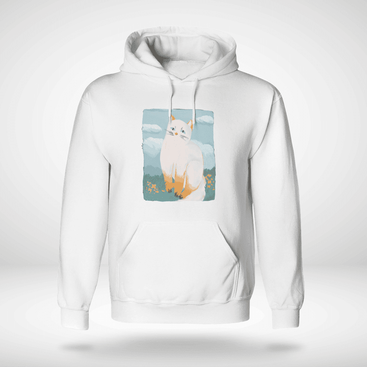 Unisex Hoodie With A Chubby Cat By The Flower Forest  Full Size  Multicolor