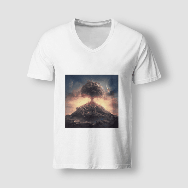 Erupting Volcano  V Neck T Shirts  Full Size  Multicolor