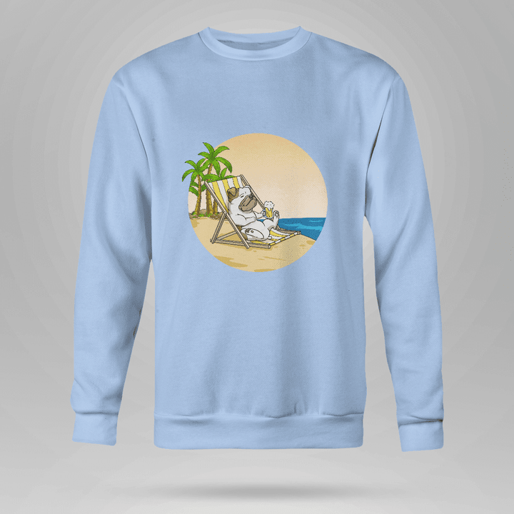 Bull Dog Beach Beer Crewneck Sweatshirt: Relax Like A Boss - Full Size - Multicolor