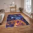 Blue and orange liquid abstract rug