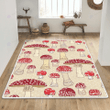 Red and tan mushroom print rug