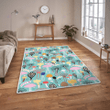 Colorful mushrooms green background rug