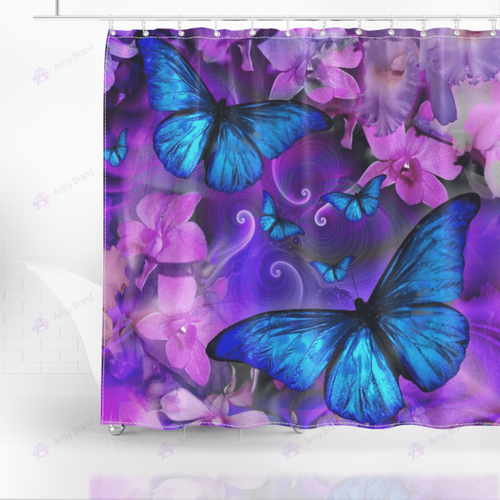Blue butterfly shower curtain