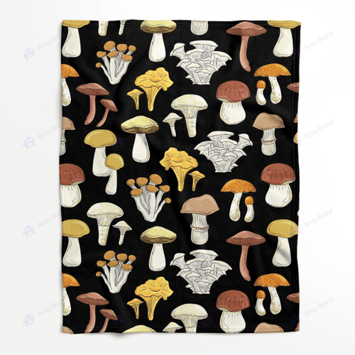 Black mushroom fleece blanket