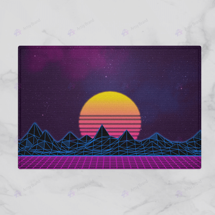 Cyberpunk moon abstract doormat