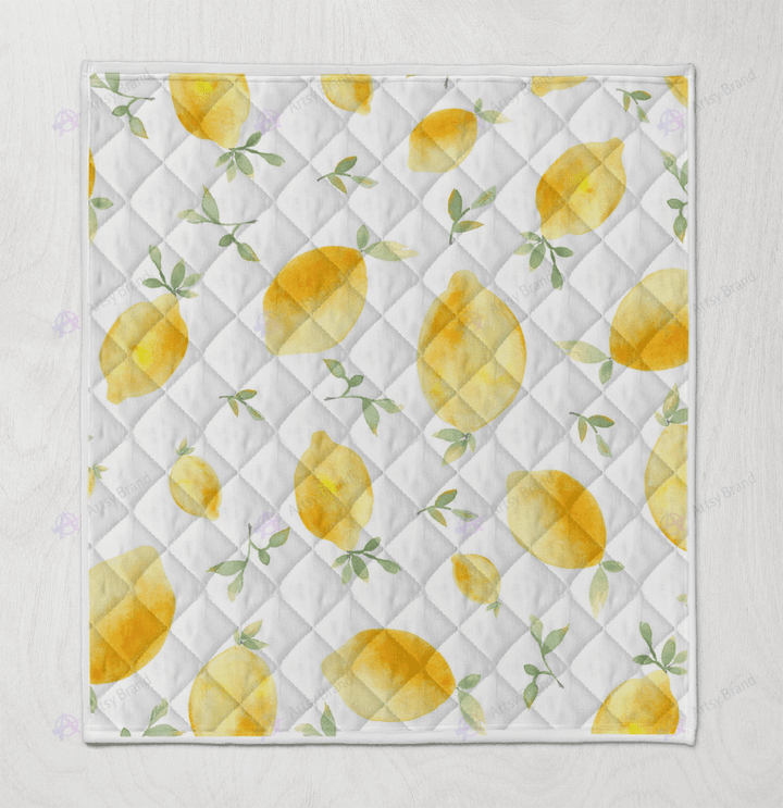 Aesthetic lemon watercolor print quilt
