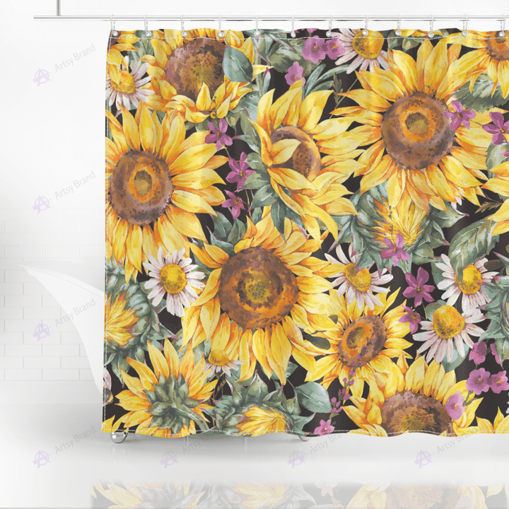 Watercolor sunflower vintage shower curtain