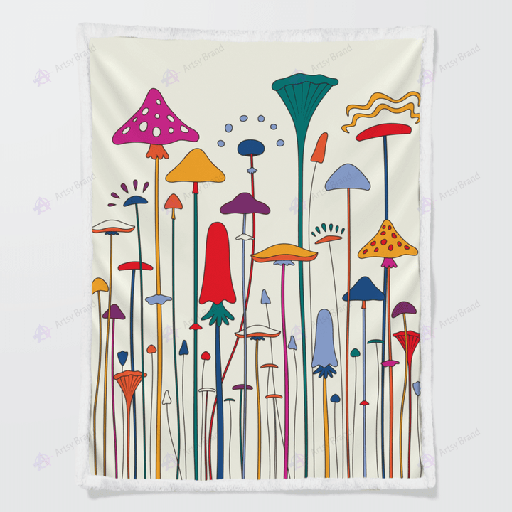 Mushroom illustration sherpa blanket