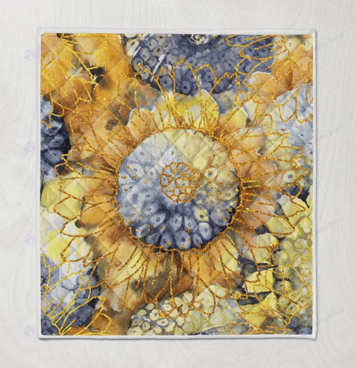 Watercolor sunflower abstract quilt