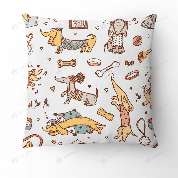Cute dachshund illustration pillow