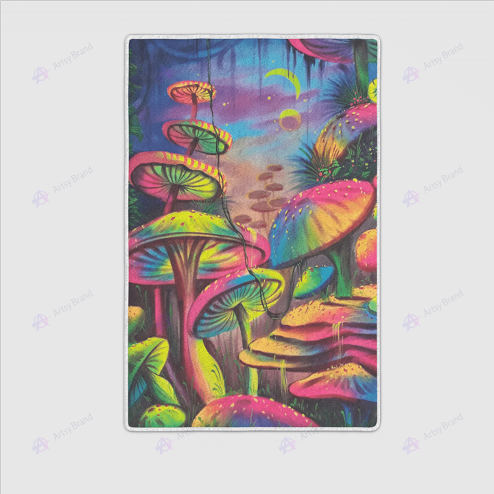 Neon forest mushroom print rug