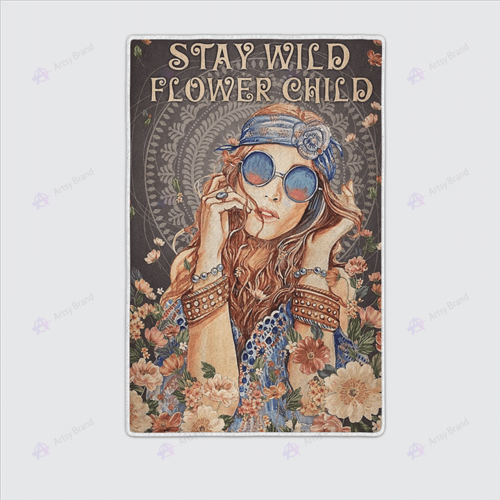 Stay wild flower child hippie girl rug