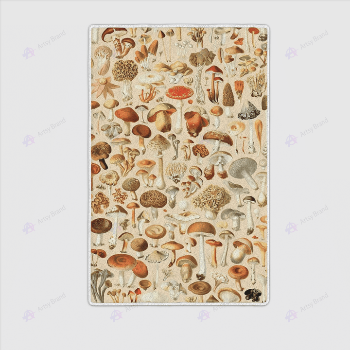 Retro botanical mushroom print rug