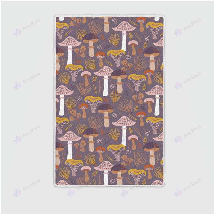 Purple mushroom rug with leaves pattern