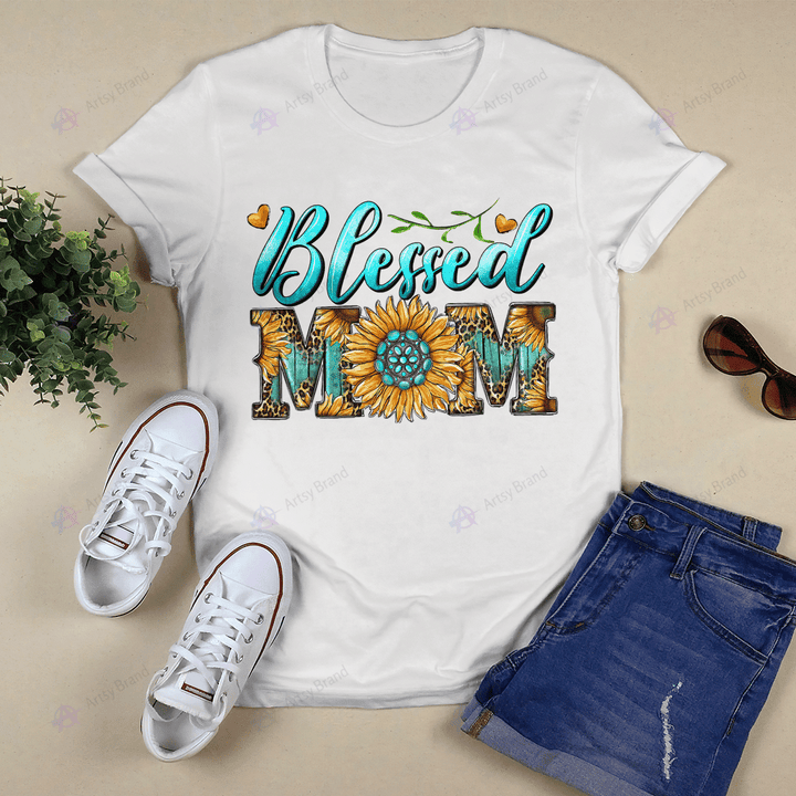 Blessed Mom Sunflower Turquoise Shirt
