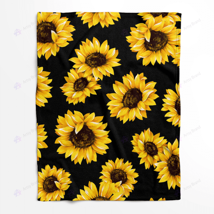 Sunflower on black fleece blanket