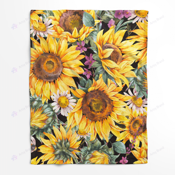 Sunflower boho fleece blanket