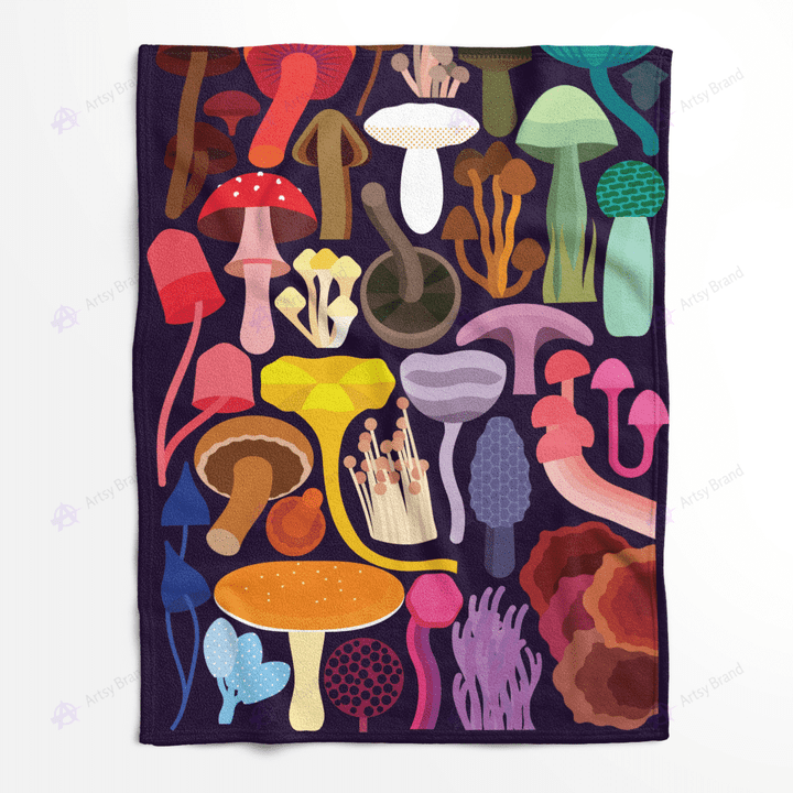 Colorful mushroom fleece blanket