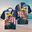 Santa Riding Reindeer Eagle With American Flag Hawaiian Shirt Mens Christmas Button Down Shirts