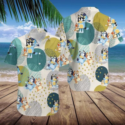 Bluey Family Hawaii Shirt Bluey Summer All Over Print 3D Hawaiian Shirt Mother's Day Father's Day Birthday Gift