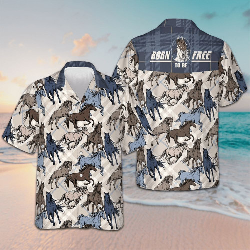 Horse Running Seamless Pattern Hawaiian Shirt Born To Be Free Horse Button Up Shirt Men's