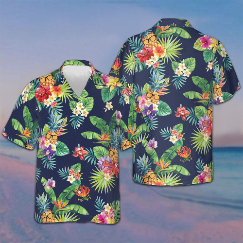 Tropical Pineapples And Palm Leaves Hawaiian Shirt Cool Summer Shirts For Guys Gift